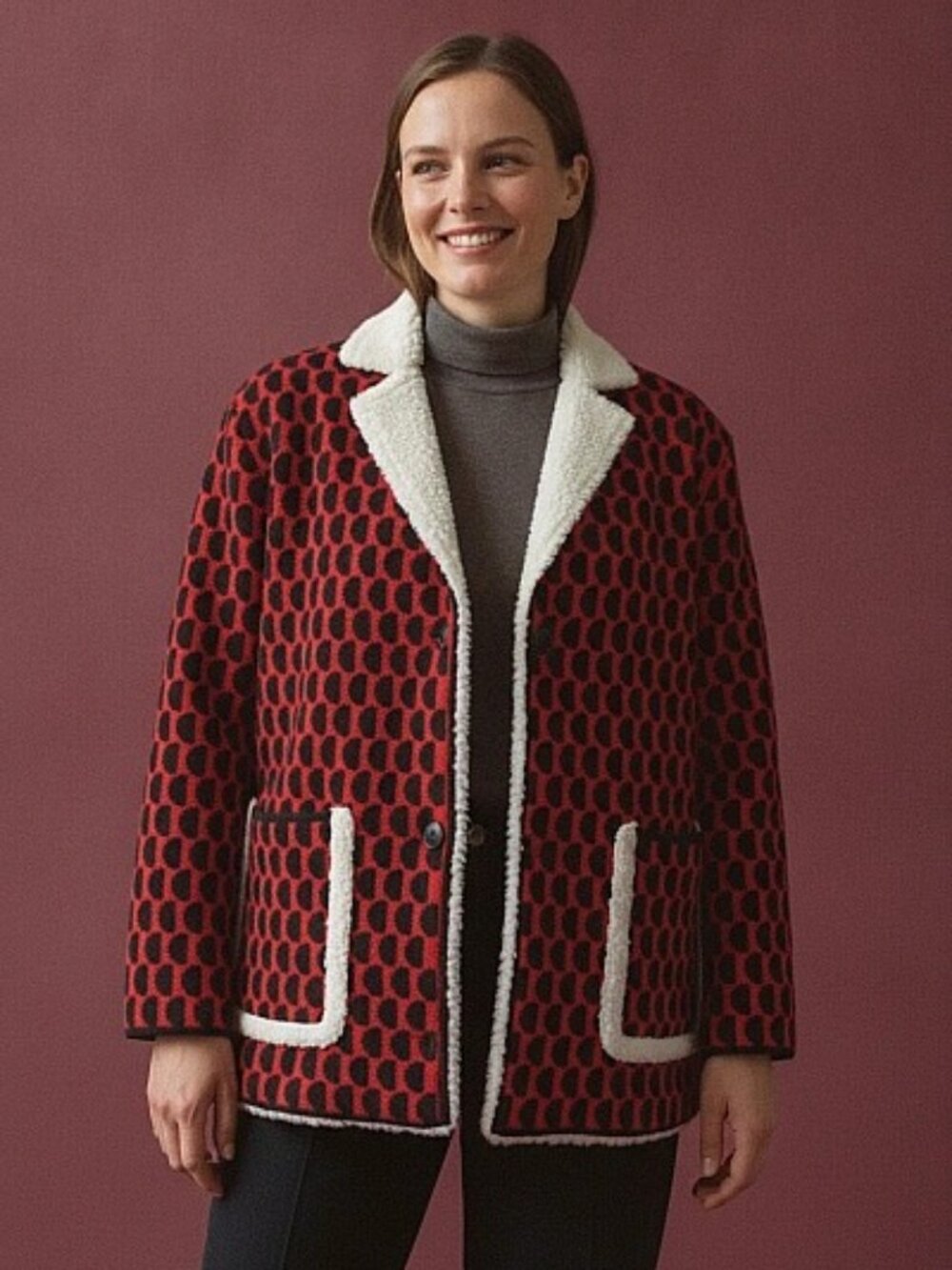 New Anthropologie Desigual Fleece Lined Coat Cardigan Sweater Christmas Jacket